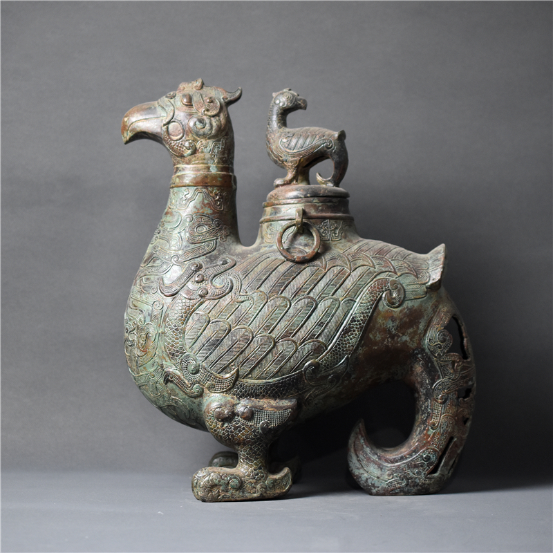 御如意仿古青铜器自然包浆商代鸟形尊动物造型铜器摆件古玩收藏品