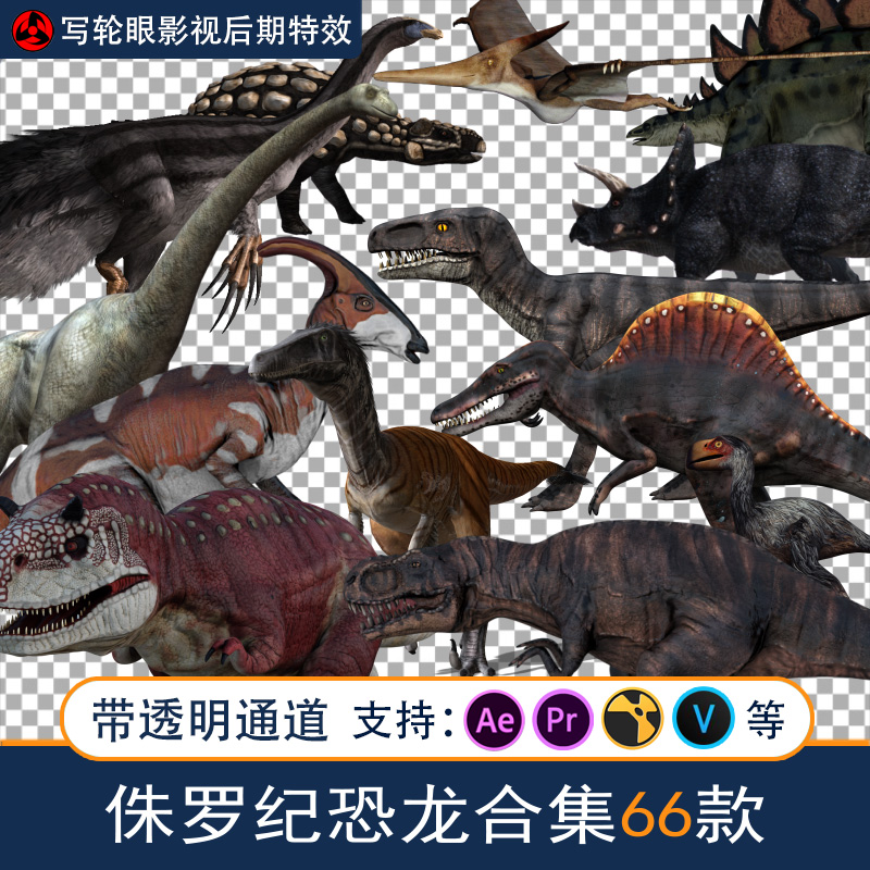 高质量恐龙动画素材影视后期特效合成霸王龙三角龙剑龙霸王龙视频