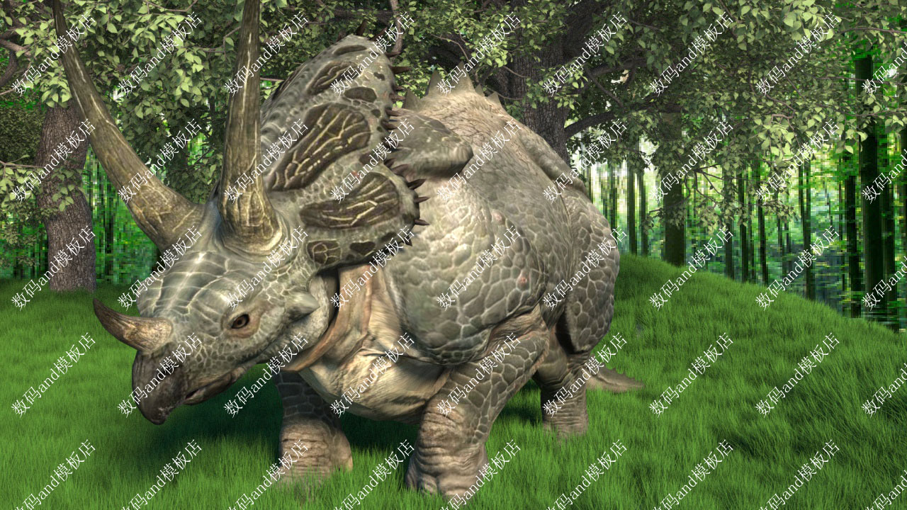 三角龙恐龙骨骼绑定动画动物模型三维3d素材maya3dsmax c4d三角龙