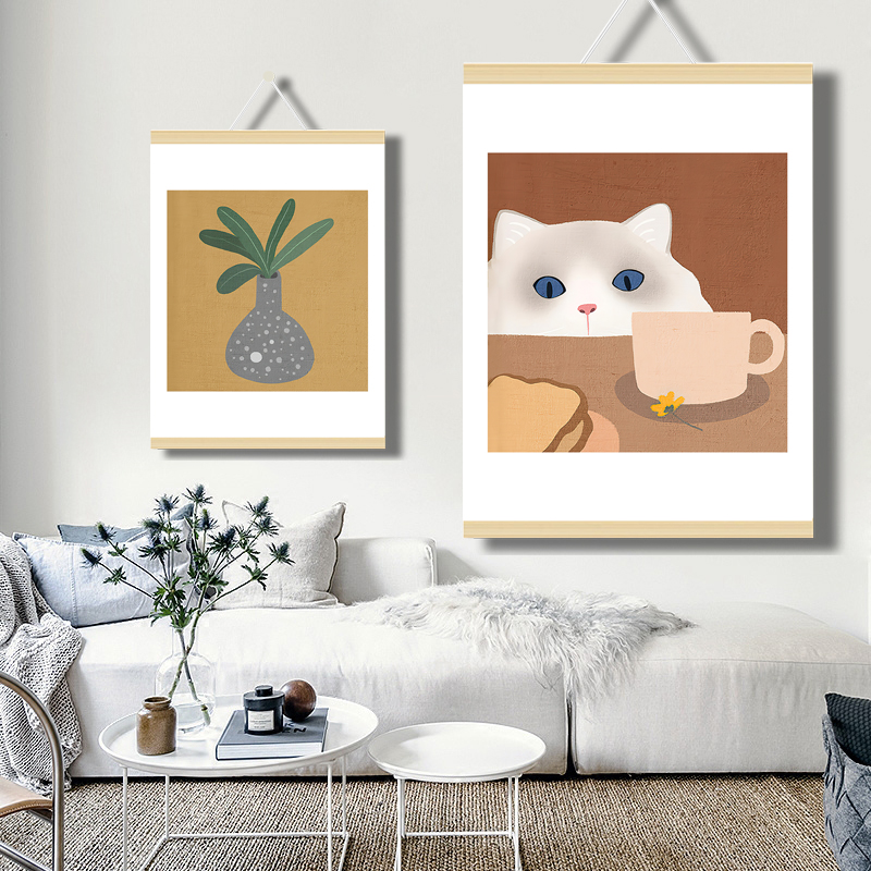 偷喝牛奶的猫挂画客厅简约小动物装饰画猫咪挂布沙发背景墙定制