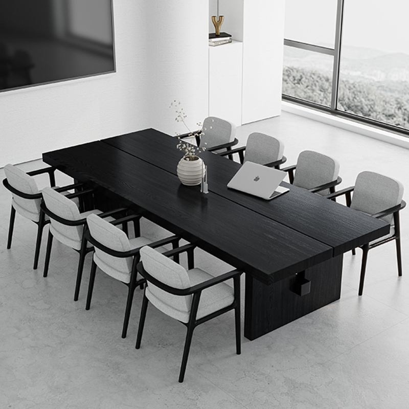 实木会议桌碳化黑色大板长桌原木设计师大长条桌子洽谈办公书桌