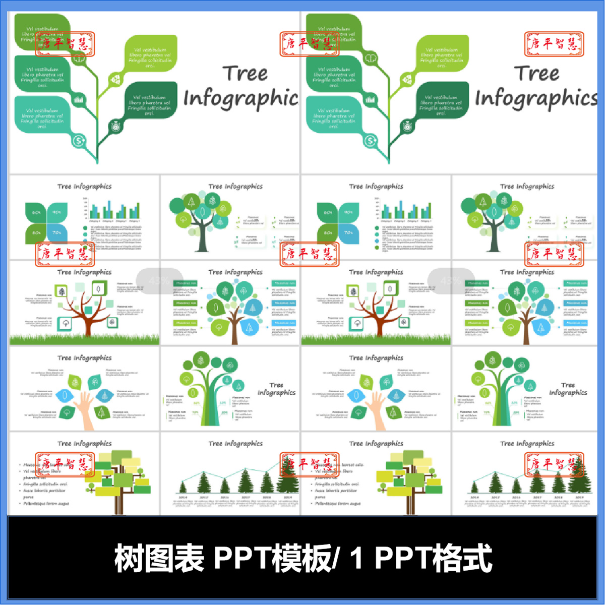 大树树状图绿色图表图标PPT模板可编辑工作计划总结品牌