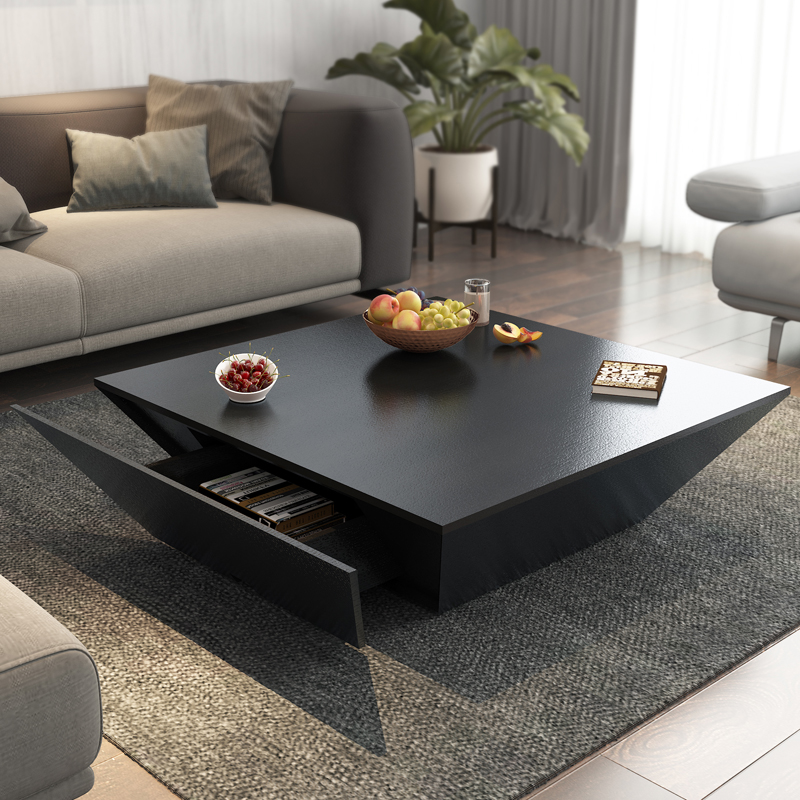 北欧茶几创意造型异形现代简约黑色橡木纹客厅家具个性正方形茶桌