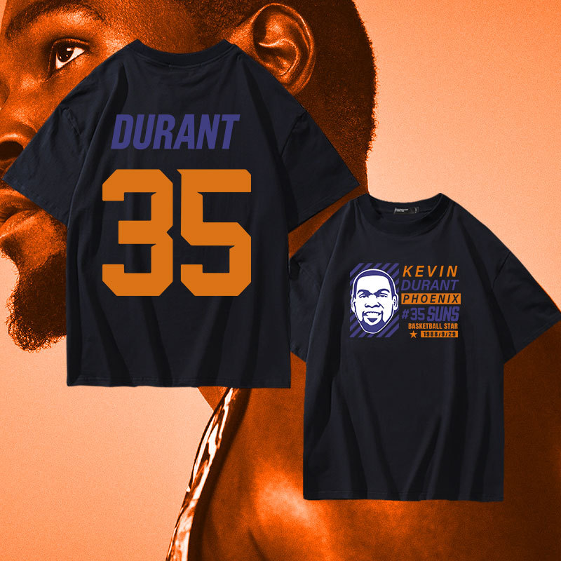 杜兰特太阳队35号短袖100%纯棉女男装T恤篮球头像上衣Durant死神