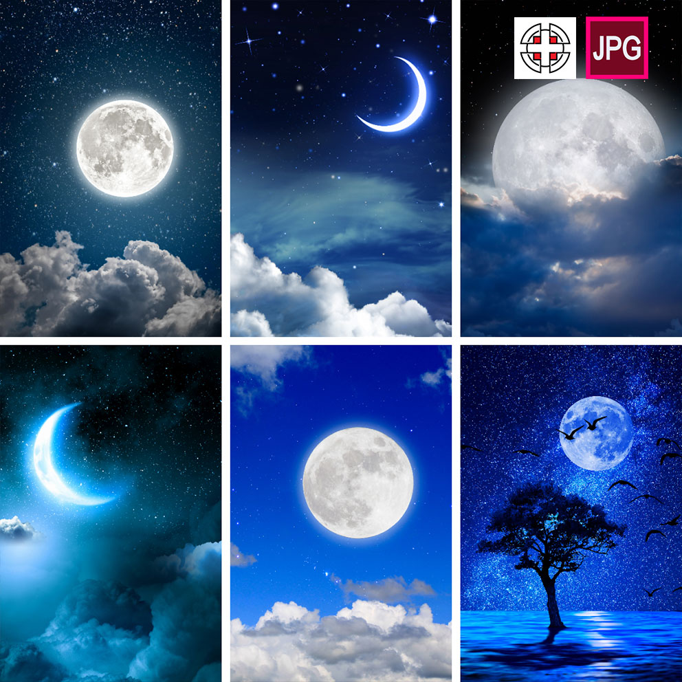 竖屏l蓝色夜晚夜色月亮月色海上夜空天空高清背景图片设计素