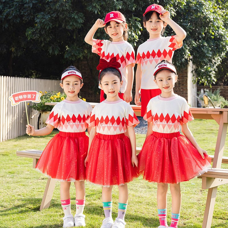 小学生班服短裙短袖运动套装红色经典老师裙子活动小朋友polo衫