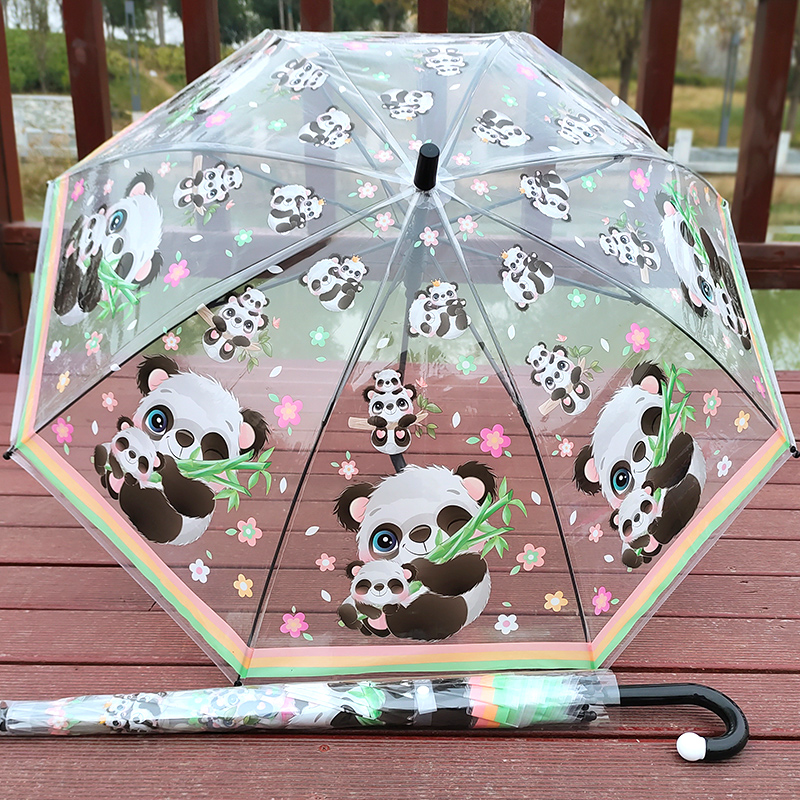 新品大熊猫透明儿童雨伞小学生塑料幼儿园安全宝宝小孩卡通可爱