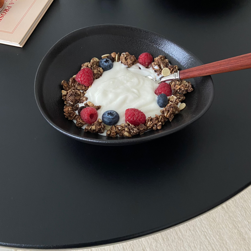 黑色小众高颜值早餐碗釉下彩酸奶碗餐具特别好看的碗麦片碗沙拉碗