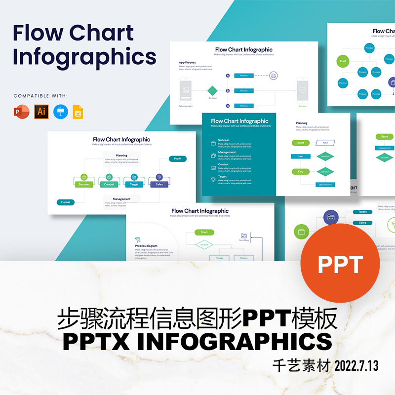 蓝色流程图信息图表逻辑结构层级关系 PPT模板keynote素材下载