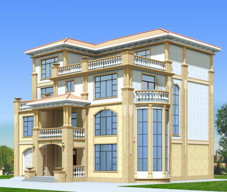 15x14.5 三层半欧式别墅豪华自建别墅农村自建房设计图建筑效果图