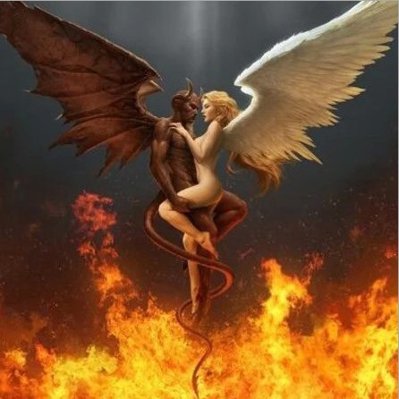 5d钻石画贴满钻十字绣欧式火焰上的长着翅膀的天使与恶魔人物新款