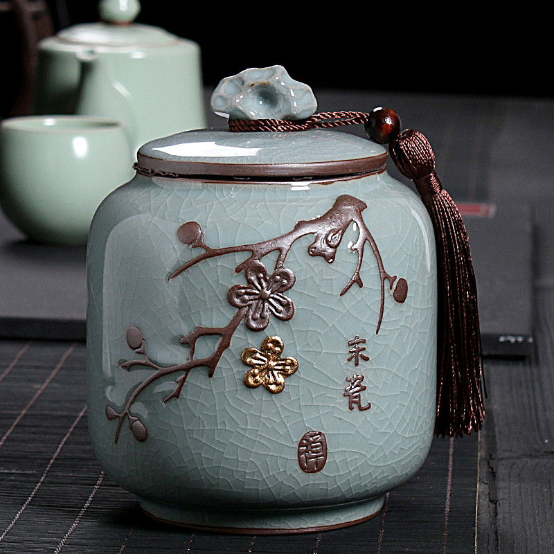 原源哥窑茶叶罐陶瓷茶罐家用密封罐茶叶储存罐复古大号普洱茶叶盒