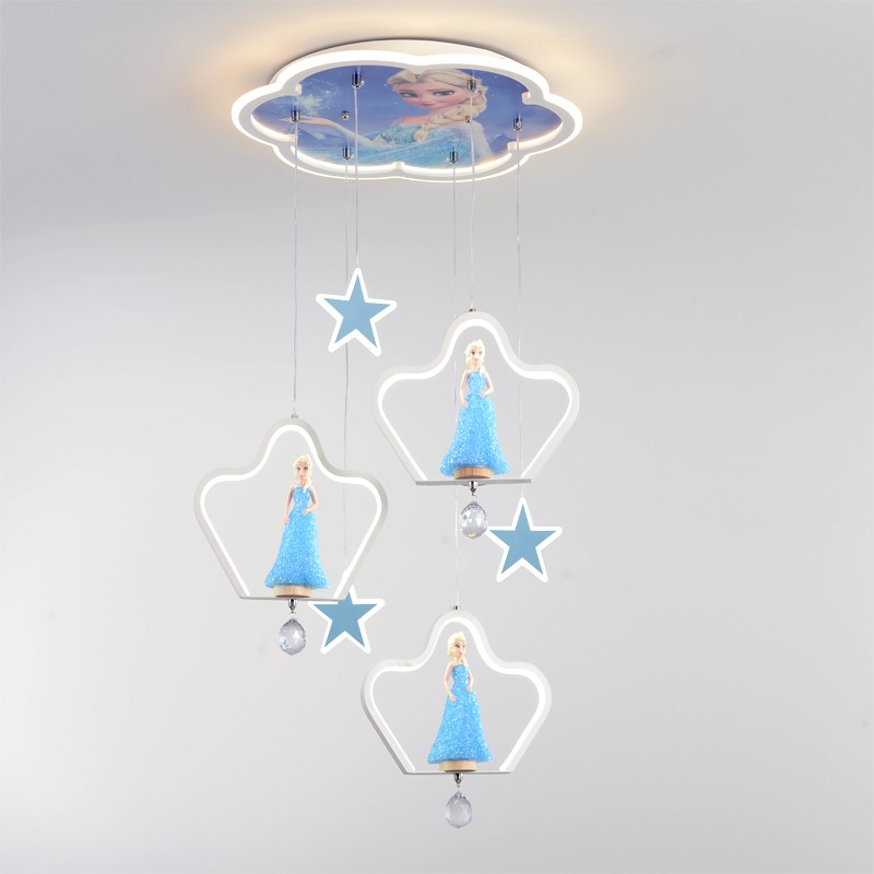爱莎公主房灯创意冰雪奇缘儿童卧室灯具女孩卡通温馨水晶吸顶吊灯