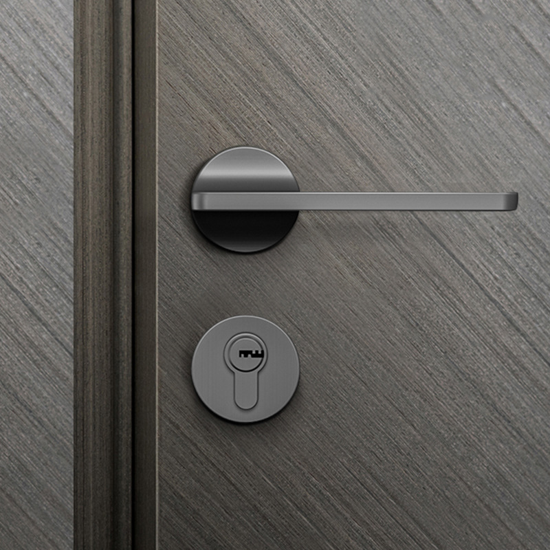 室内黑灰色轻奢北欧风格分体套装简约卧室磁吸静音房门现代木门锁