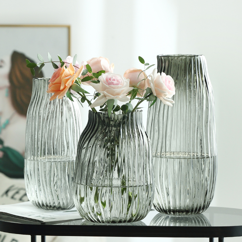 西班牙风格曲线创意玻璃花瓶透明大客厅插花轻奢现代简约装饰摆件