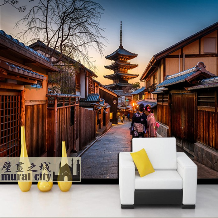 日本奈良风景街道街景墙纸日式风格背景壁纸日本古建筑五重塔壁画