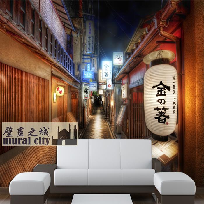 日本夜景街景墙纸日式居酒屋日系墙布日本街道街巷壁纸壁画背景布