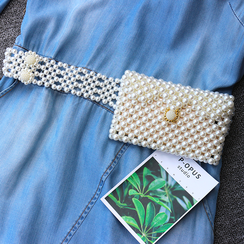 串珠珍珠腰包材料包DIY手工制作腰带式女包装饰配连衣裙手机包包