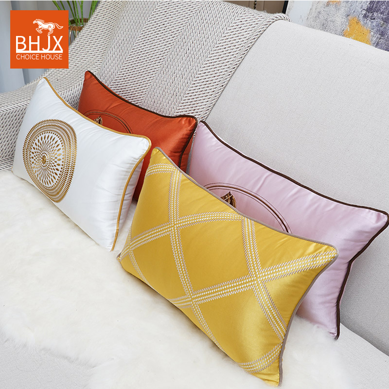 现代美式轻奢客厅沙发抱枕蓝色橙色米色样板房靠枕搭配靠垫靠包