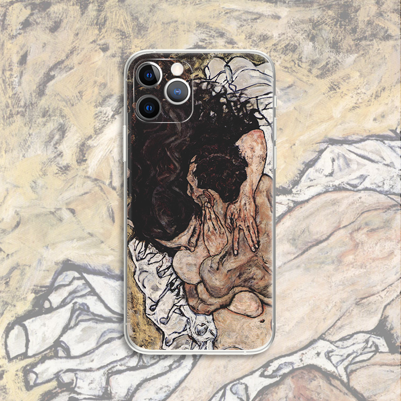 Egon Schiele 席勒拥抱的恋人 油画名画艺术生情侣手机壳 D909 适用iphone15promax