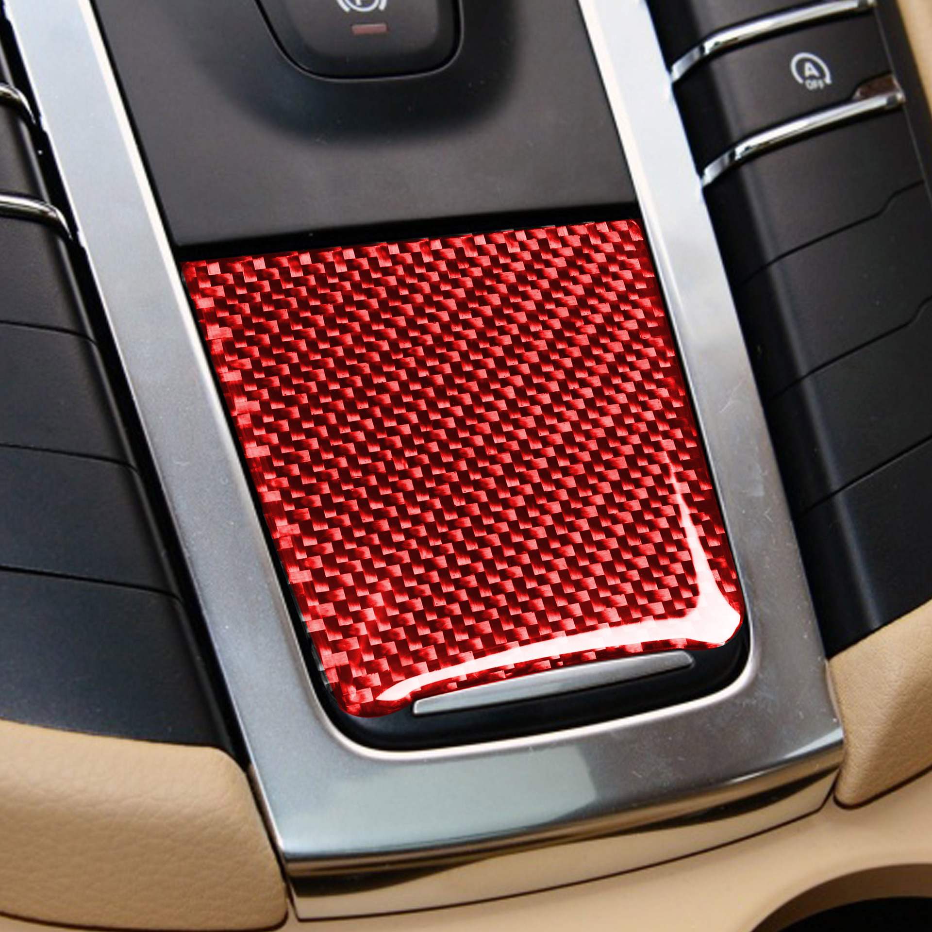 适用于保时捷卡宴Macan红色碳纤维电池位装饰贴汽车内饰改装配件