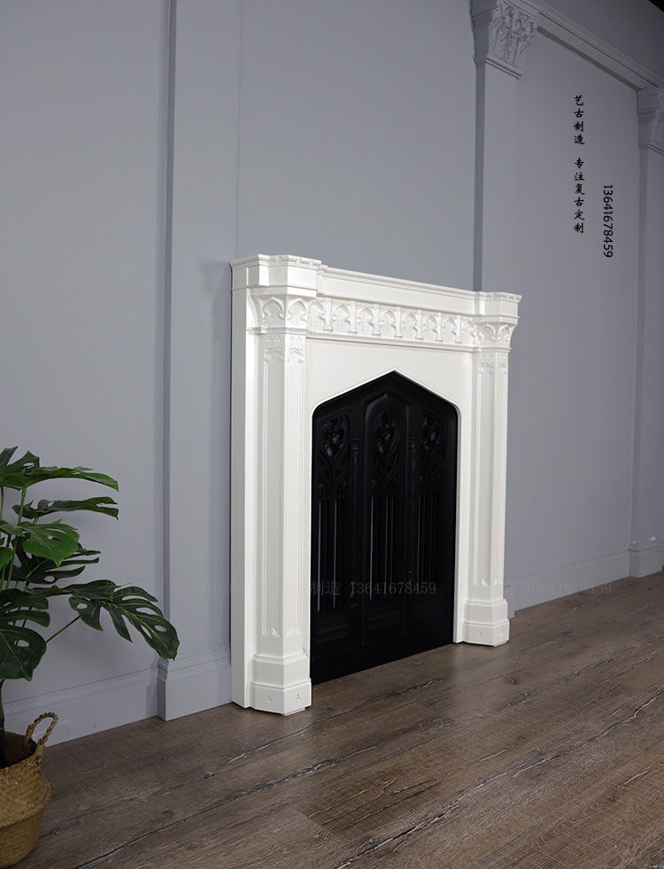 欧洲法式哥特复古实木米白色小众装饰壁炉架设计师非标家具定制厂