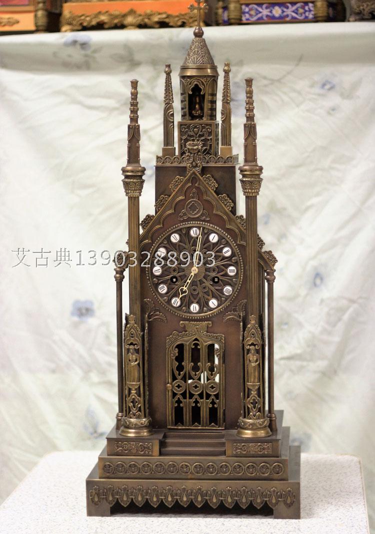 欧式古典 仿古机械壁炉摆设精雕铸铜哥特式教堂钟落地座钟