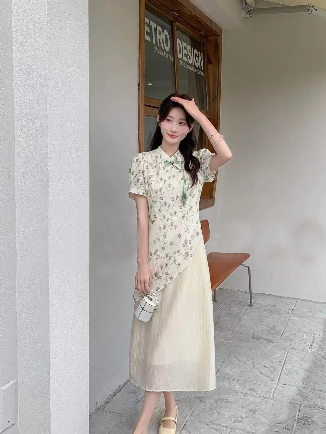 国风新中式女装连衣裙改良旗袍裙子时尚不规则假两件夏季碎花裙子