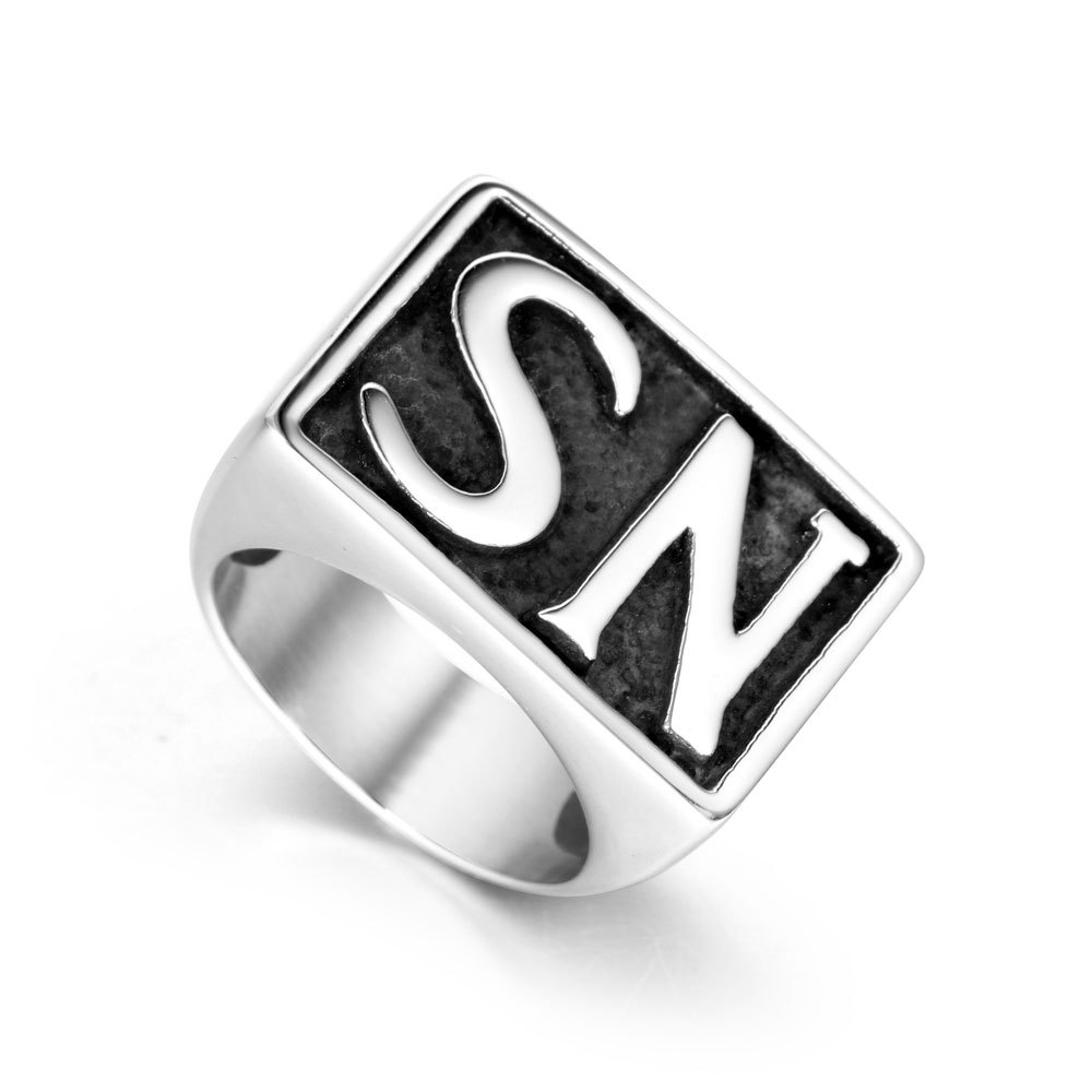 个性饰品时尚SN英文字符霸气简约商务戒指 男士钛钢指环礼物SA724