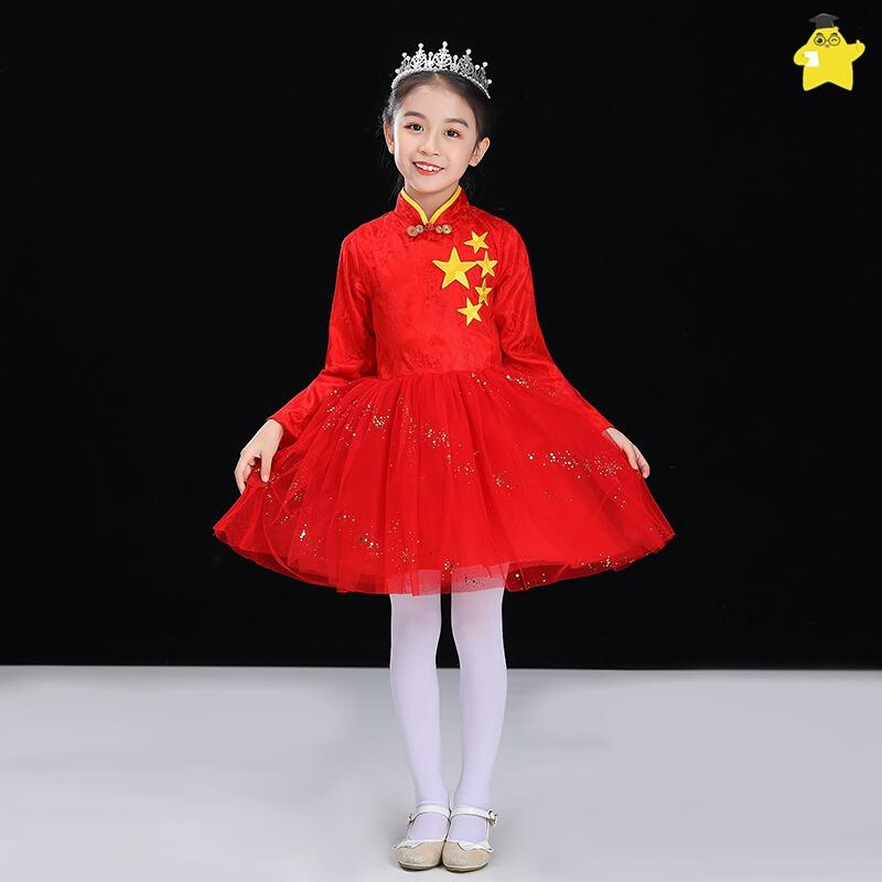 国庆节演出服儿童合唱服装爱国诗朗诵我爱中国红领巾主题表演服装