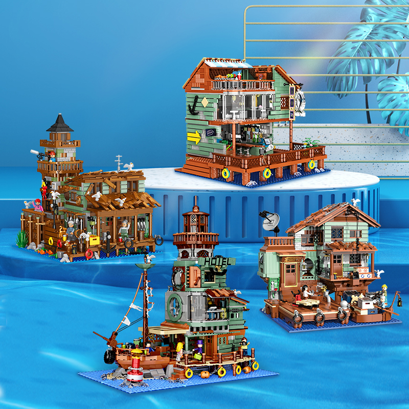 哲高海港酒店创意街景渔夫小屋DIY成人难度儿童益智拼装积木玩具