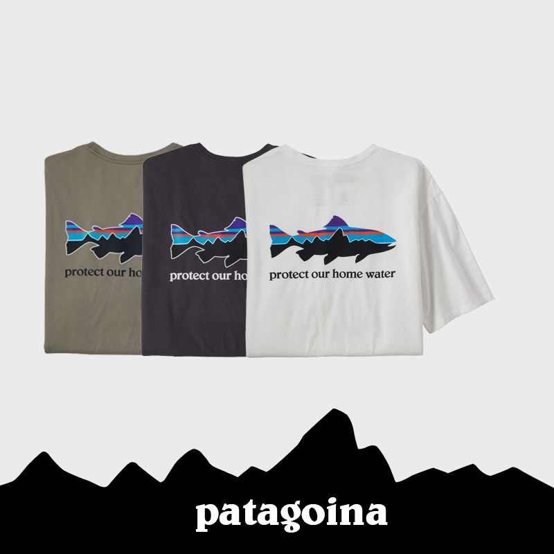 PATAGONIA/巴塔哥尼亚 短袖T恤男女款鲸鱼保护我们的家园印休闲花