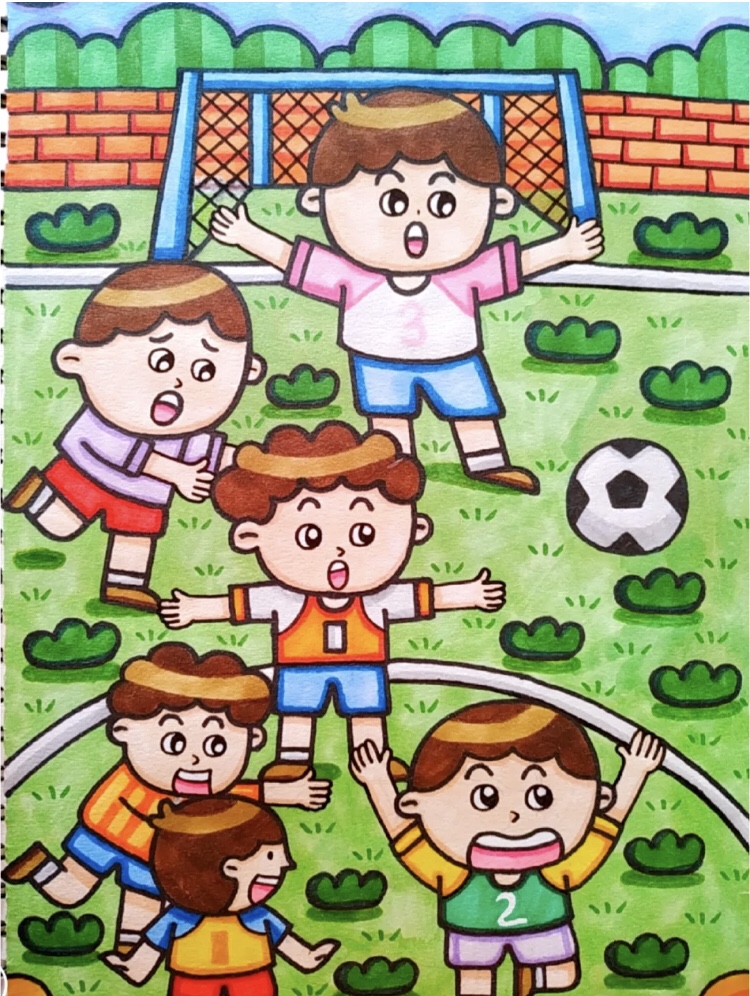 足球文化节主题童心儿童画手线稿模板电子版一年级简笔画绘画竖版
