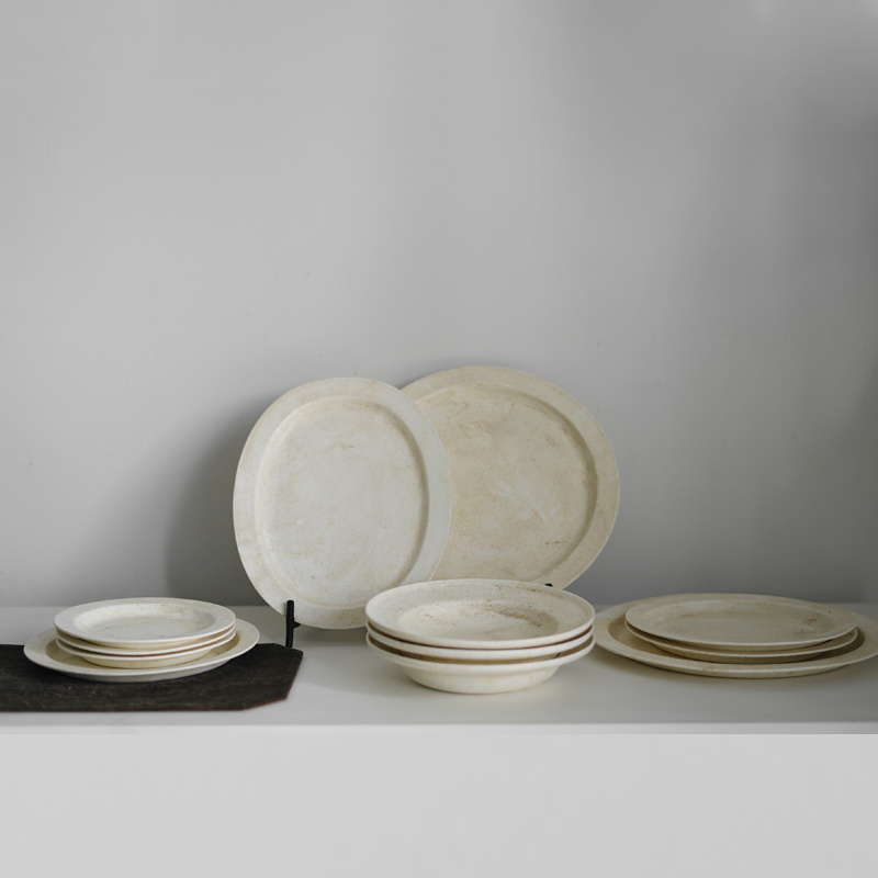 羊羊器物日式复古餐具圆形白色油画两色六种尺寸椭圆形平盘深果盘