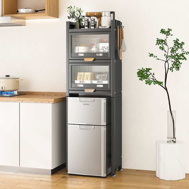 厨房小型冰箱置物架上方空间利用架子顶部上面的冰箱架防尘收纳柜