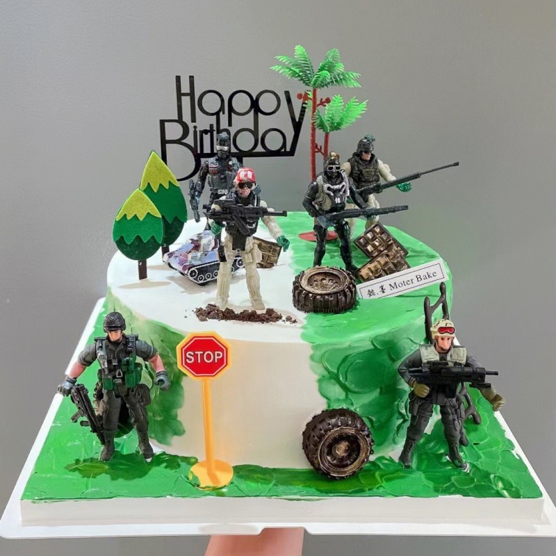 军事主题蛋糕装饰摆件特种兵坦克战机飞机军人生日甜品台插件插牌