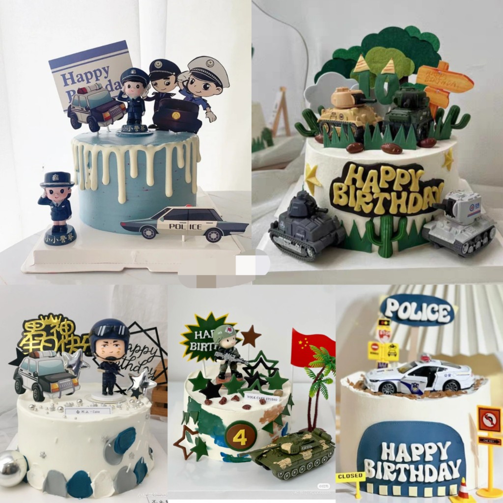 警察特种兵坦克直升机装饰军人交警公仔警车玩偶玩具生日蛋糕摆件