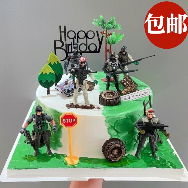 网红军事主题蛋糕装饰摆件特种兵坦克战机飞机军人生日甜品台插牌