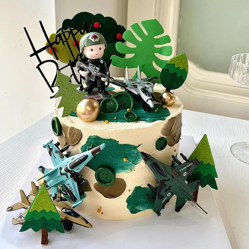 国庆节特种兵军人飞机坦壳蛋糕装饰摆件男孩生日甜品烘焙插牌插件