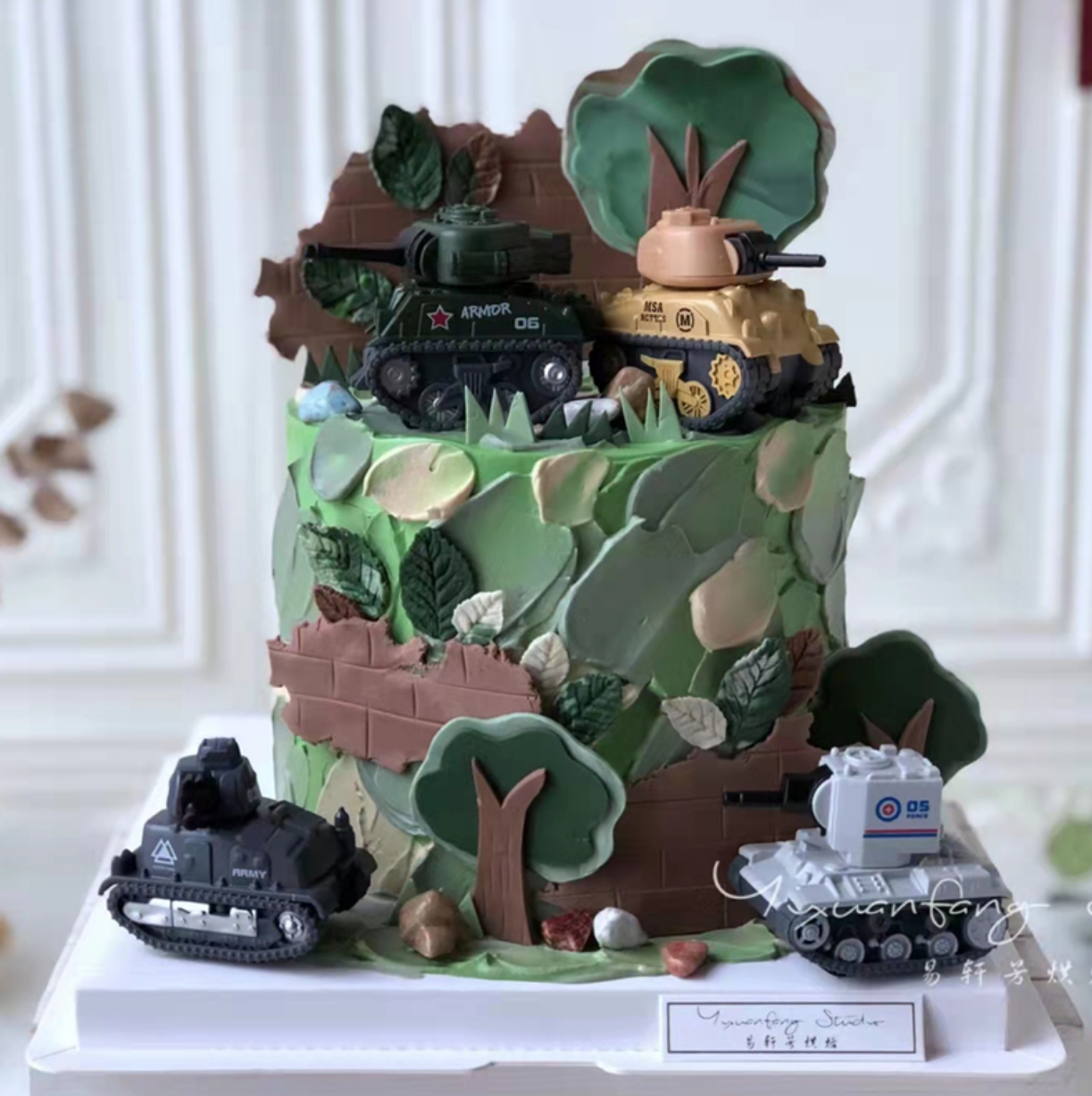 卡通军人合金迷彩坦克战斗机生日蛋糕装饰摆件小男孩蛋糕装饰摆件