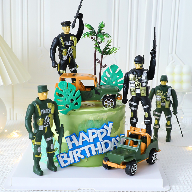 特种兵战士蛋糕装饰摆件军人兵哥哥坦克越野车男孩生日烘焙配件