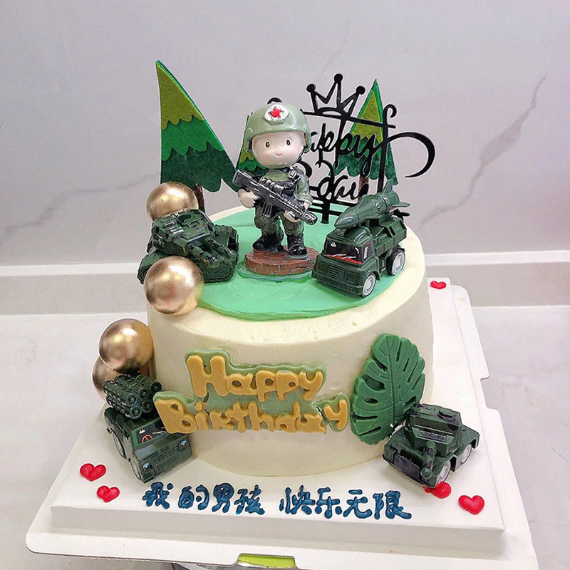 特种兵军人军事主题生日蛋糕装饰大炮坦克车子战斗机飞机玩偶摆件