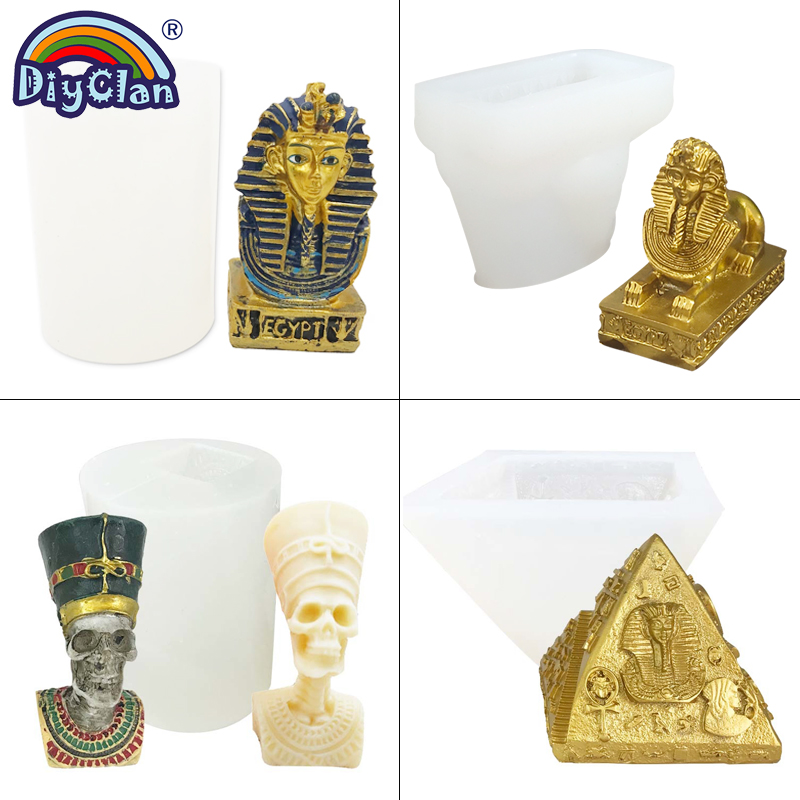3D复活节埃及艳后狮身人面像硅胶模具石膏蜡烛巧克力法老金字塔模