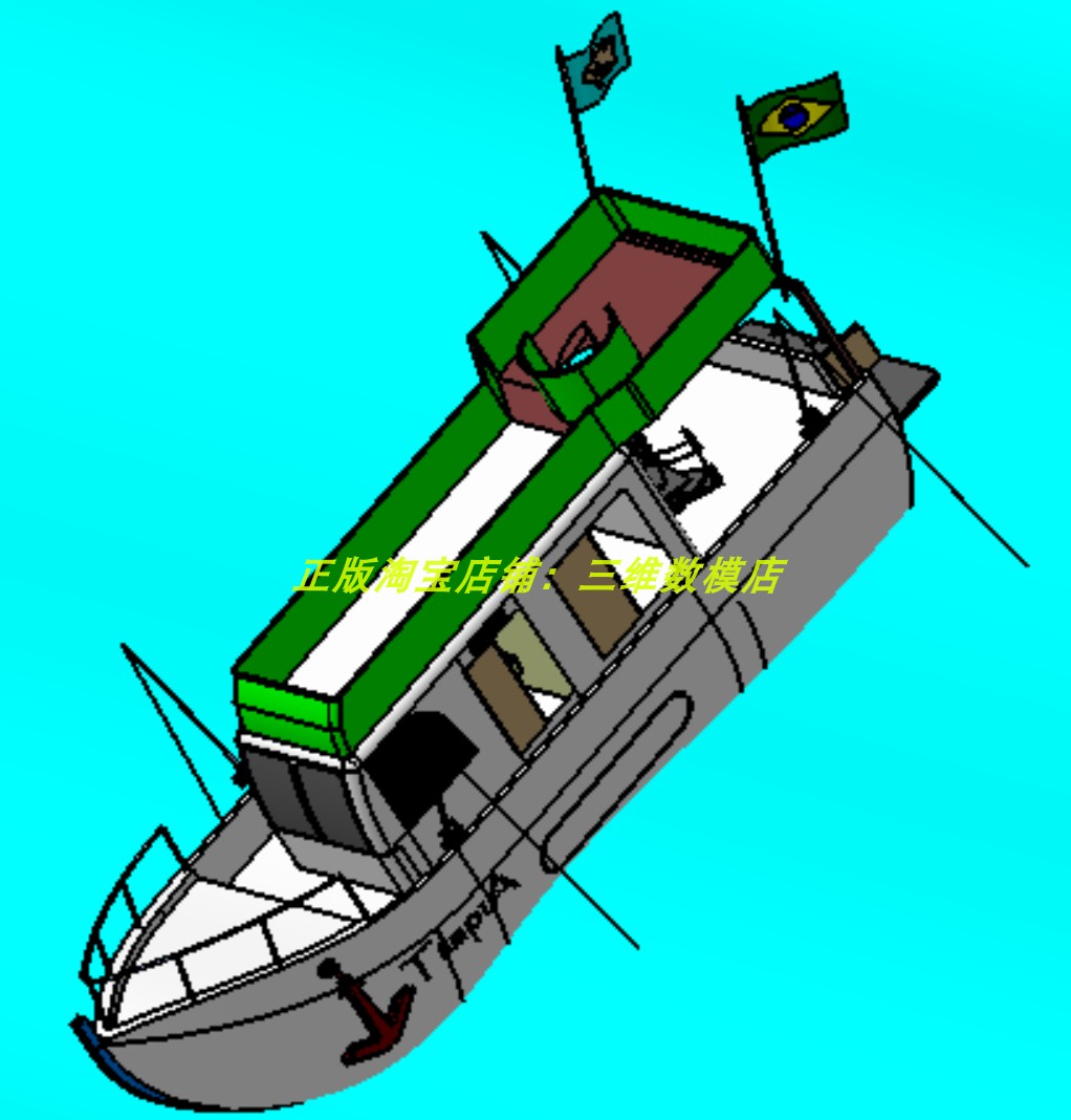 15米客船游艇垂钓鱼渔船内部结构楼梯舱室甲板3D三维几何模型建模