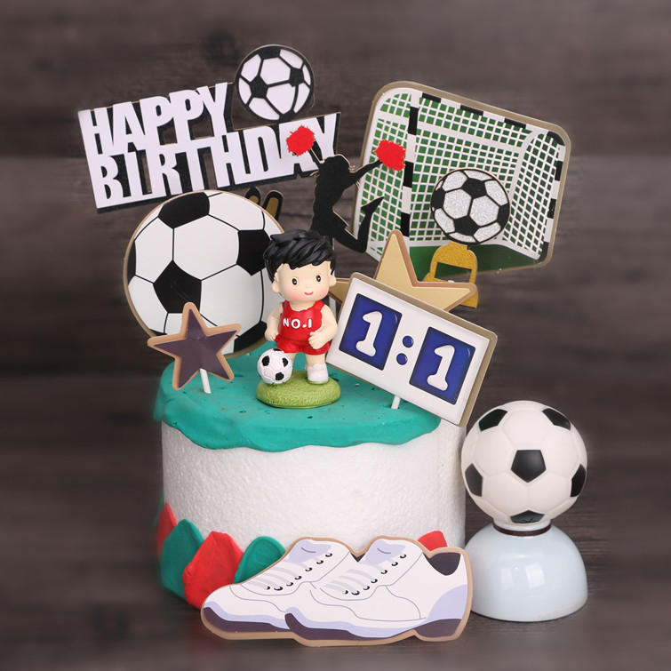 网红蛋糕装饰插件欧洲杯足球球门球衣卡通男孩生日快乐派对甜品台