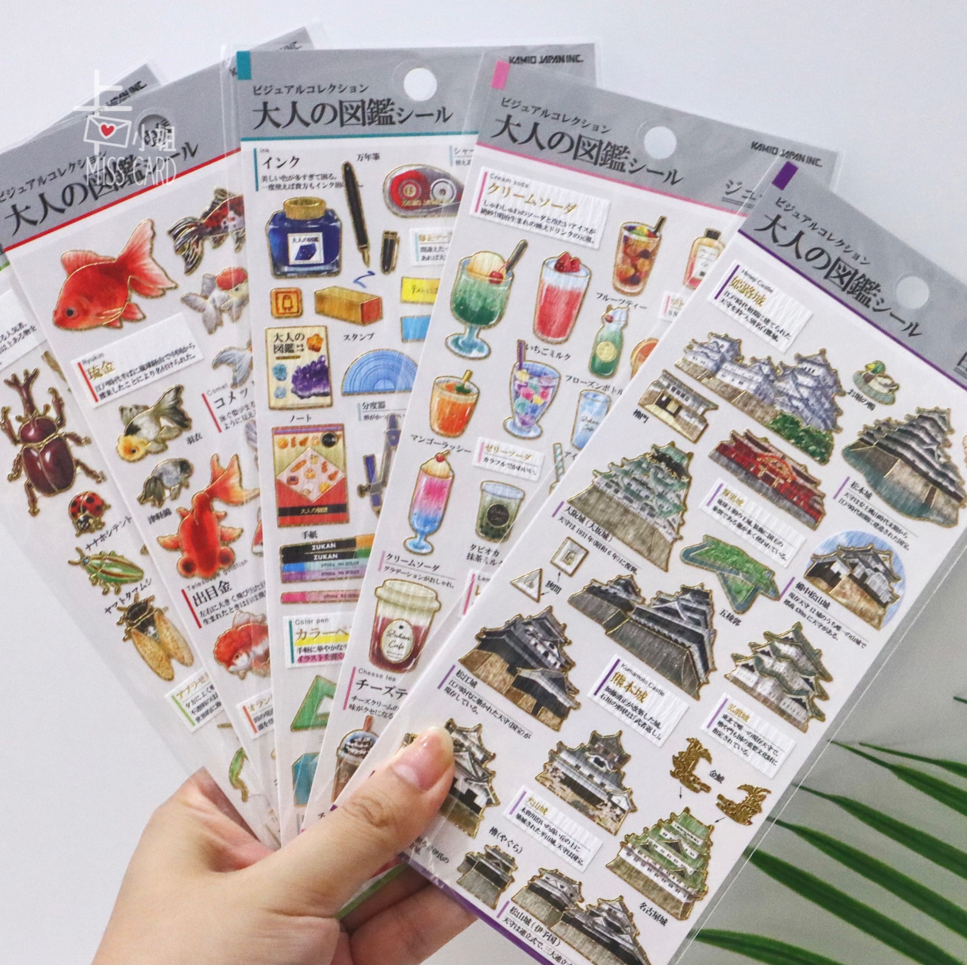 日本制大人的图鉴创意贴纸建筑昆虫金鱼科普烫金手帐本日记贴画