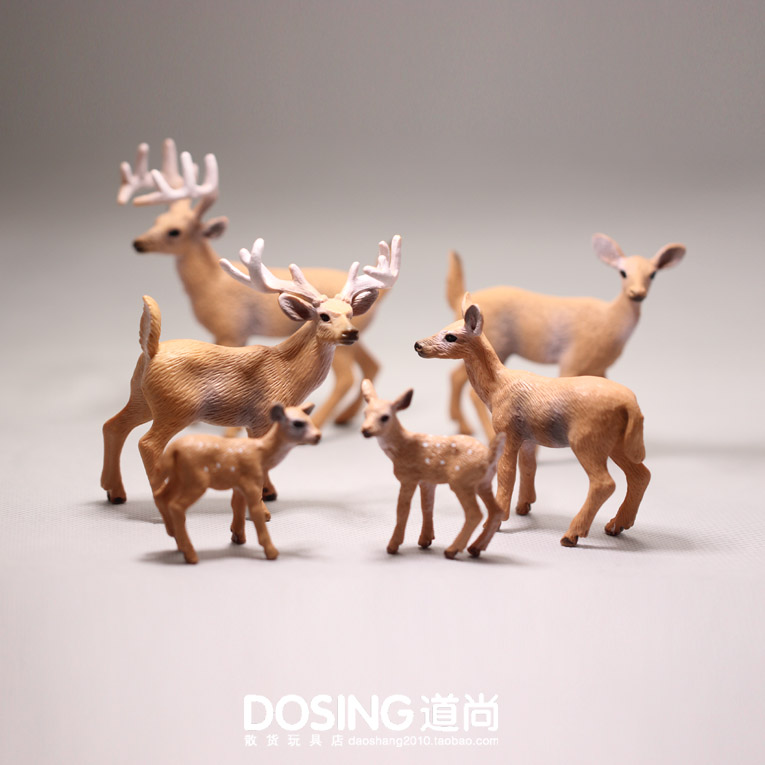 仿真动物一家系列 麋鹿 梅花鹿 小鹿 塑料模型玩具玩偶手办摆件