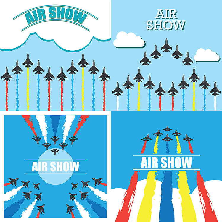战斗机空中飞行表演 军事飞机特技展示插画 AI格式矢量设计素材