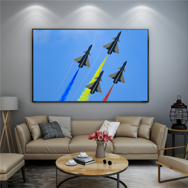 军事主题航展飞机表演挂画 八一飞行特技壁画歼10战斗机装饰画