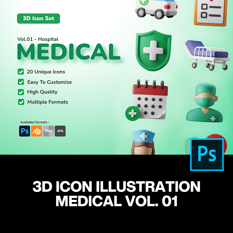20款3D立体卡通医疗诊所医院医生护士治疗icon图标设计素材源文件